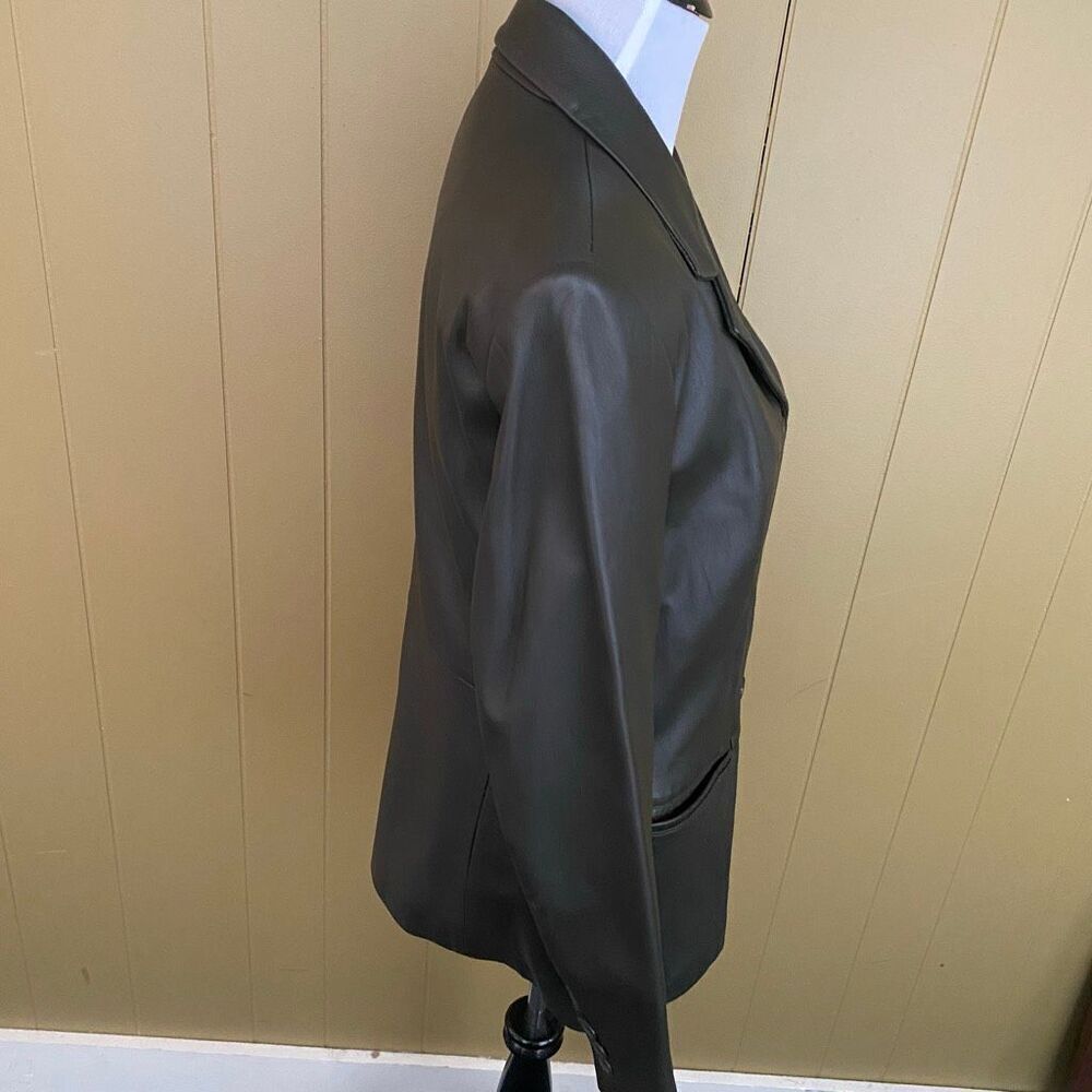 Preston & York women M 3 button grey leather jacket w/orange satin lining - Picture 4 of 12